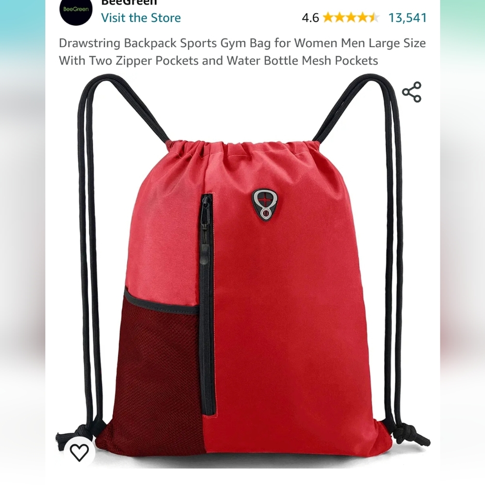 Drawstring Backpack Sports Gym Bag, NEW